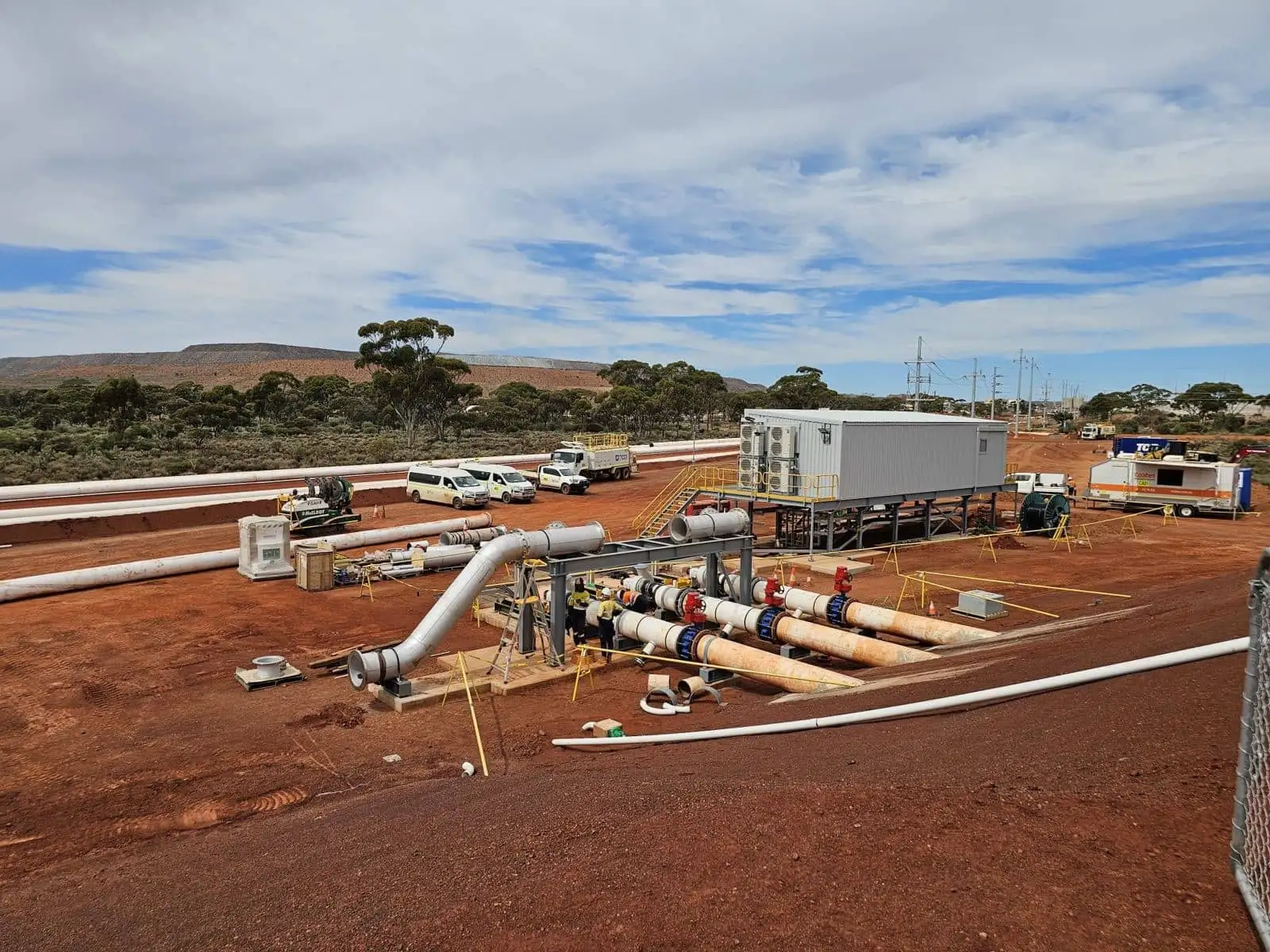 Elevated switchroom beside the pump station manifold at KCGM, Kalgoorlie