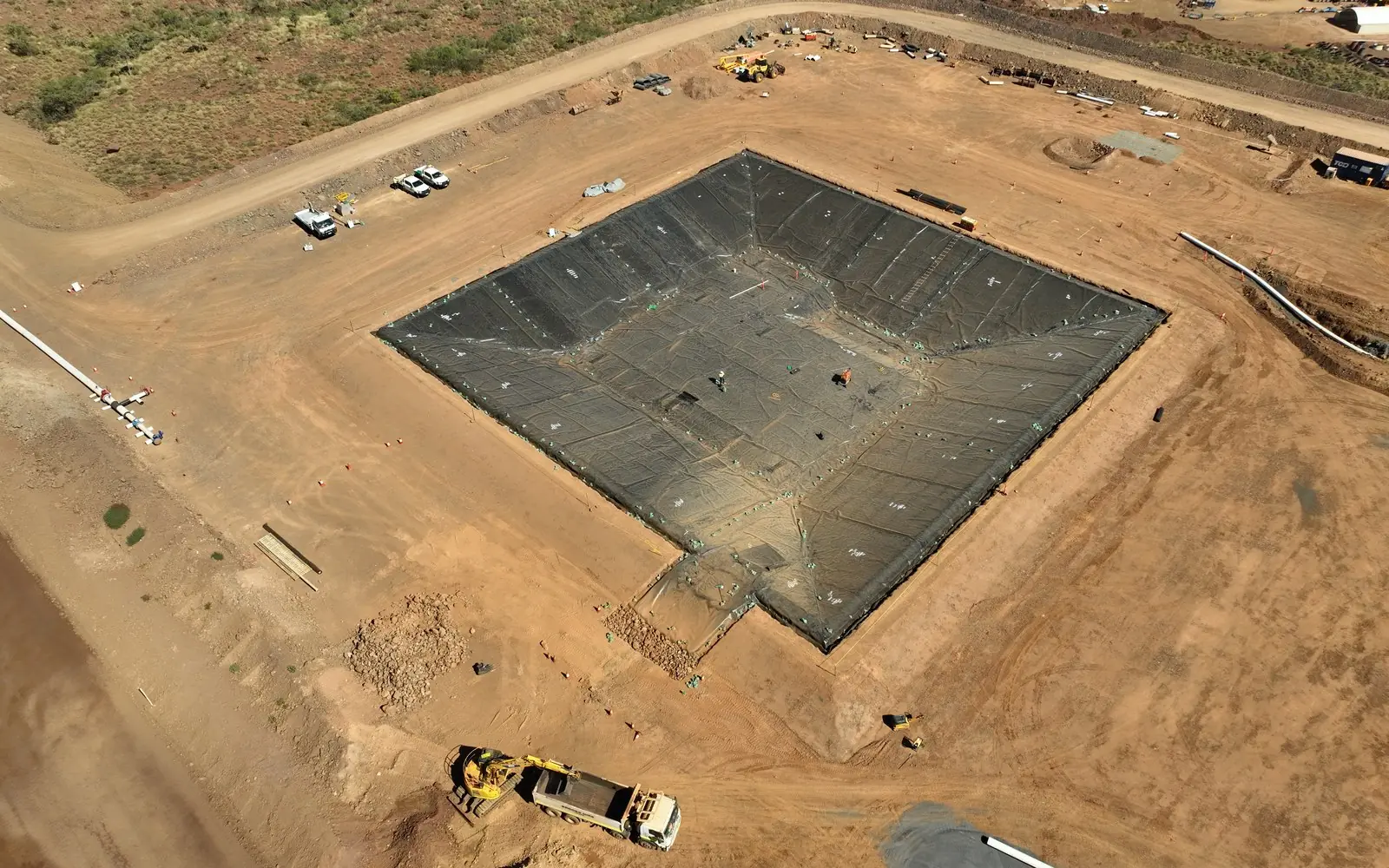 Aerial view of the lined turkeys nest TCD built at Iron Bridge ROM B in the Pilbara
