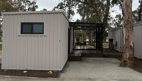 Finished studio units with covered decks at Harvey Caravan Park