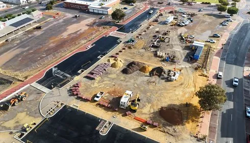 Aerial view of a battery project site under construction